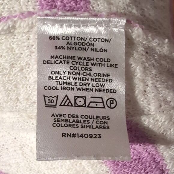 LOFT V-Neck Sweater White and Pink Striped - Picture 4 of 5